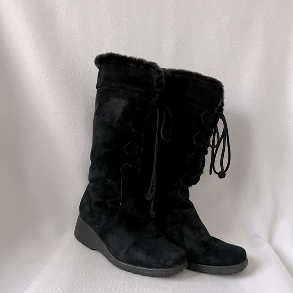 Khombu Size 9 Black Suede Lace Up Winter Boot with Faux Fur Lining. - Picture 10 of 16